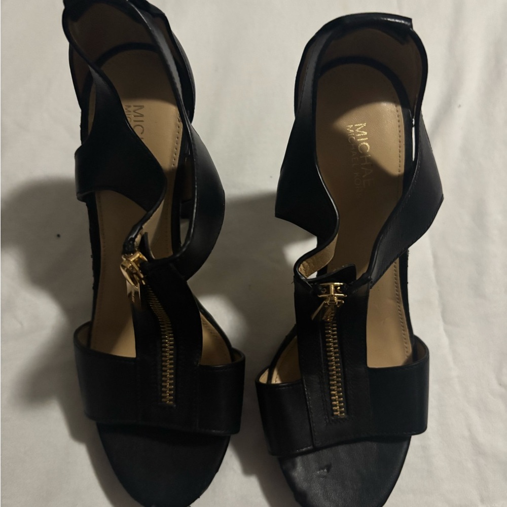 Michael Kors Black Sandals with Gold Accents